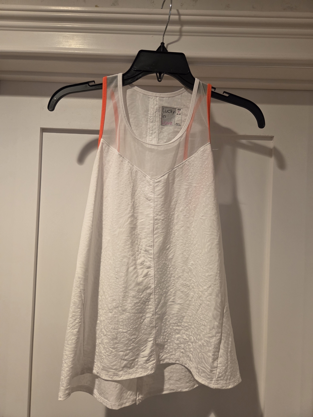 Lucky in Love White A-Line Tank with Neon Orange Straps